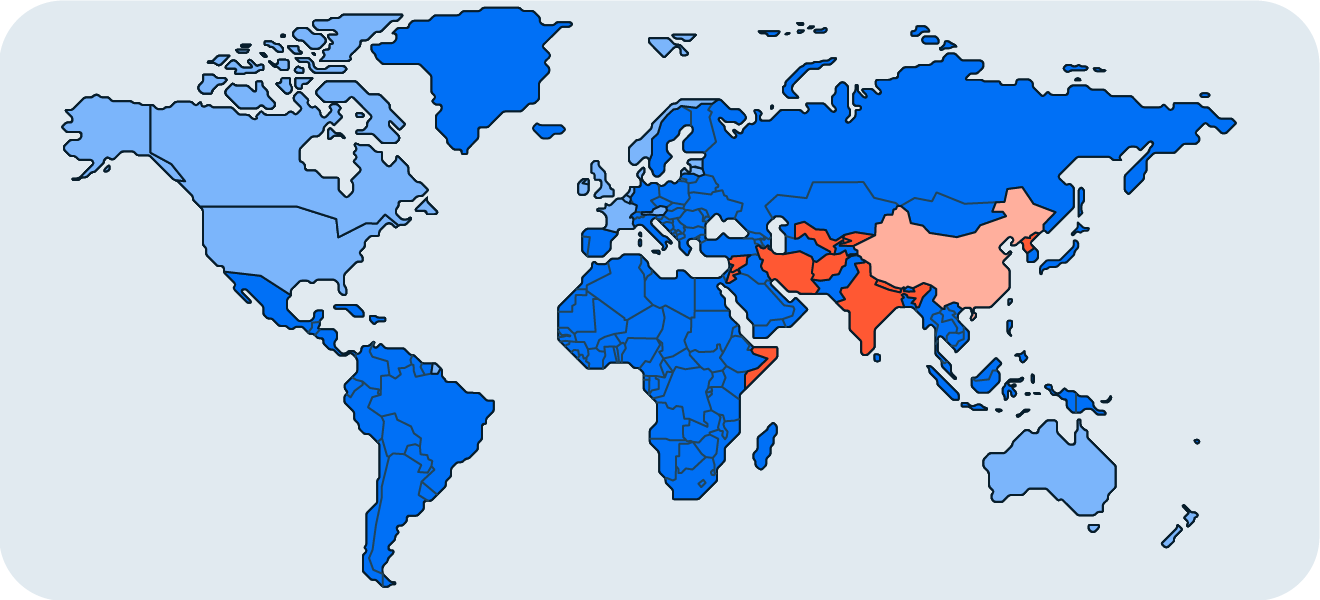禁止或限制 TikTok 的国家。